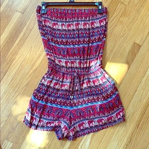 tribal print strapless romper !!